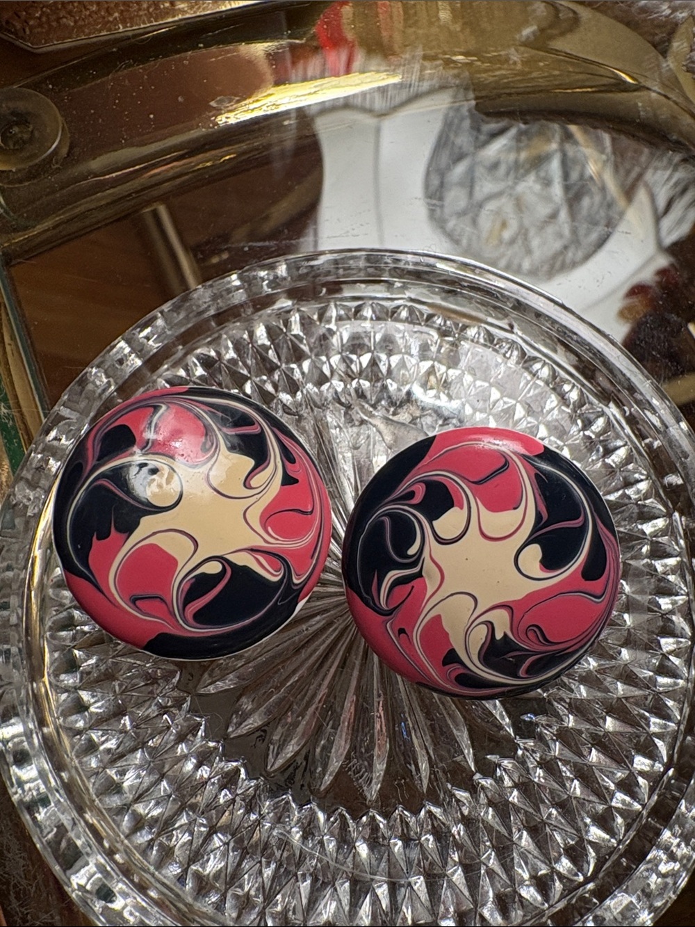 Pink Black Swirl Round Earrings - Unbranded Women Accessories